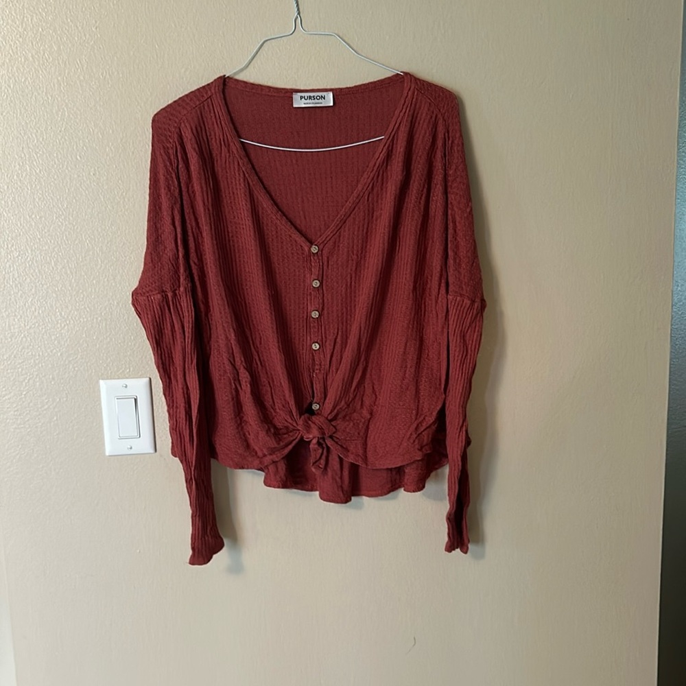 Red button up sweater